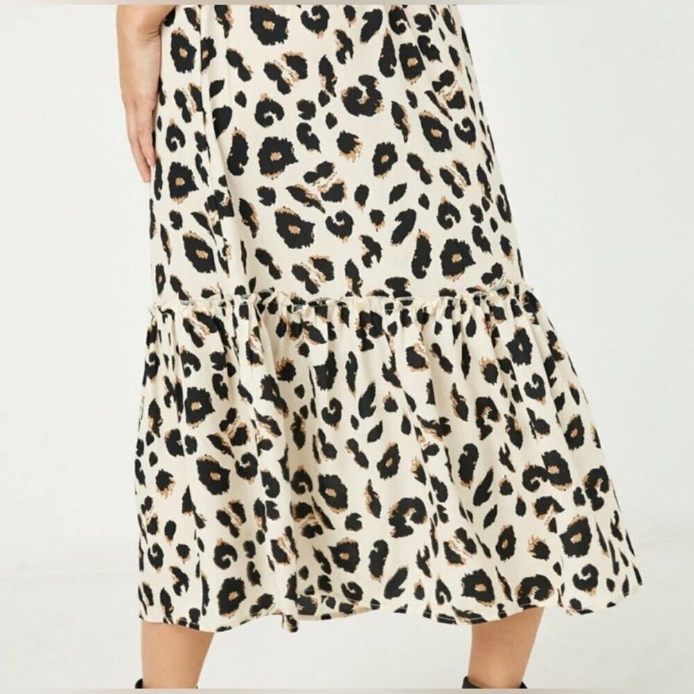 Leopard Print Tiered Midi Skirt For Women - Picture 3 of 3